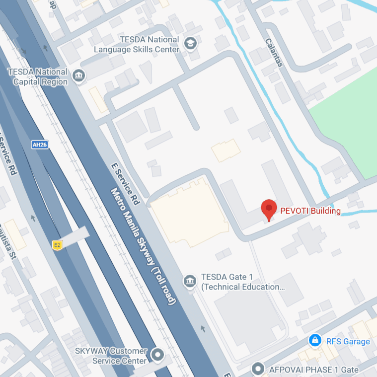 Map showing PEVOTI Building, TESDA Complex, Taguig City